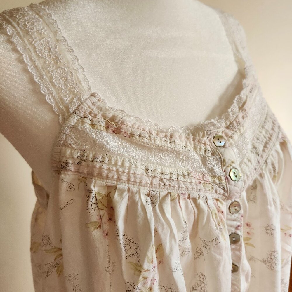 Eileen West pink/white  Floral Cotton Nightgown Sleeveless Lace accents